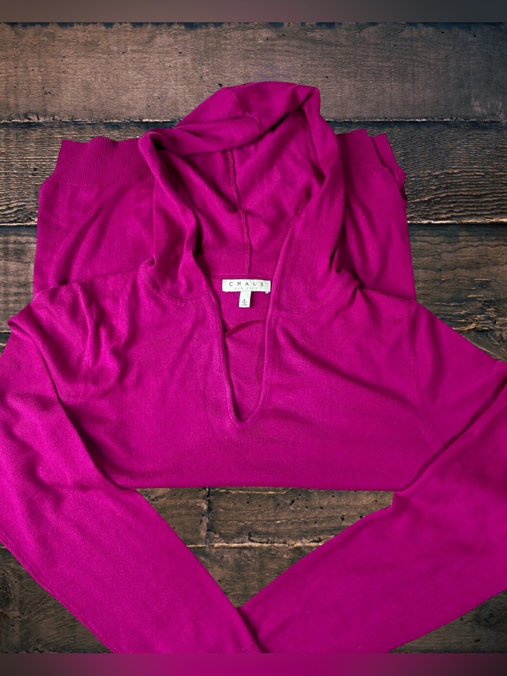 ✨CHAUS New York Magenta Lightweight Knit Sweater Hoodie - Women's L